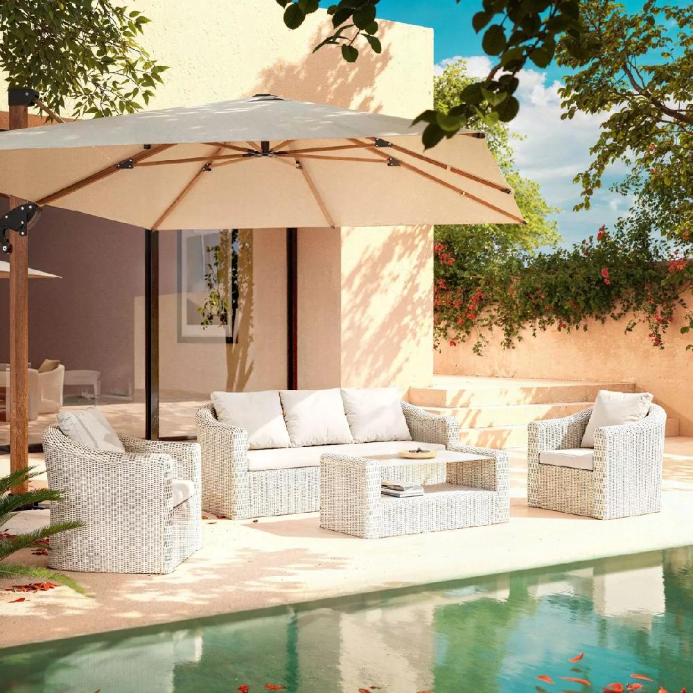 Eminza Salon De Jardin En Résine Tressée 5 Places 4 Pcs Calvi Blanc