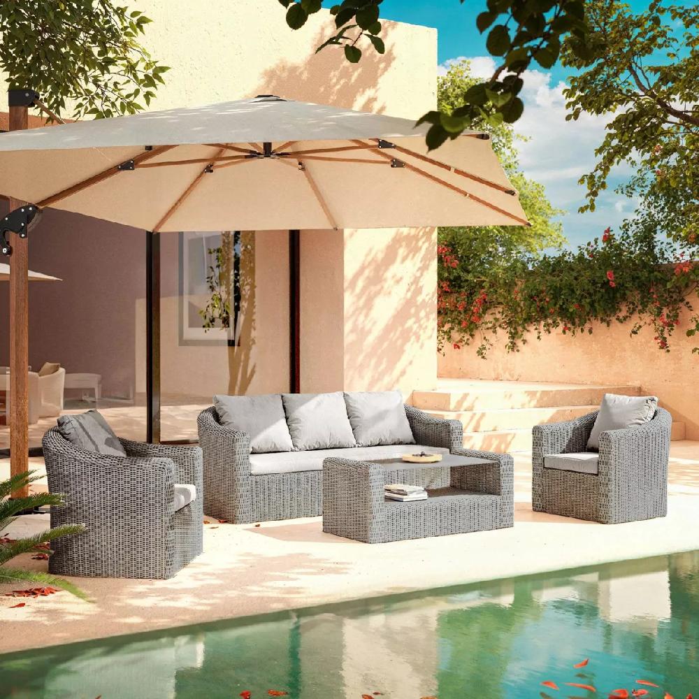 eminza Salon de jardin en résine tressée 5 places 4 pcs Calvi Gris et gris clair
