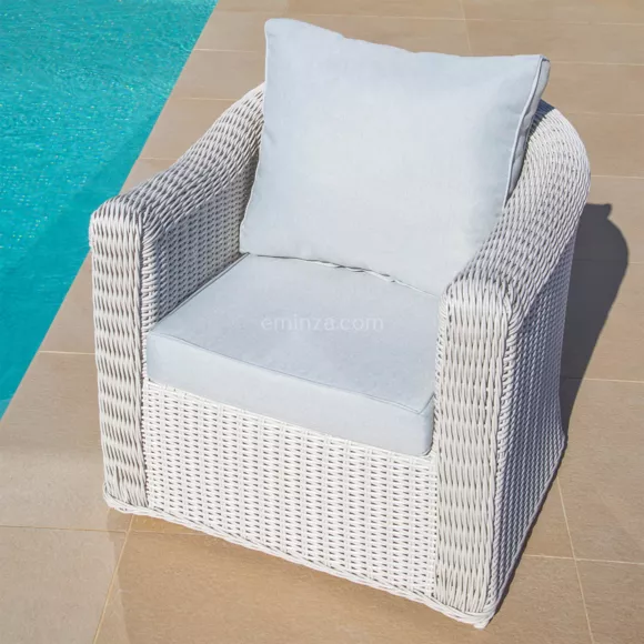 Eminza Salon De Jardin En Résine Tressée 5 Places 4 Pcs Calvi Blanc Et Gris Clair