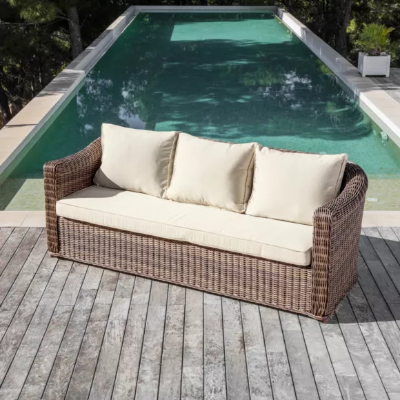 Eminza Salon De Jardin En Résine Tressée 5 Places 4 Pcs Calvi Sepia Et Beige