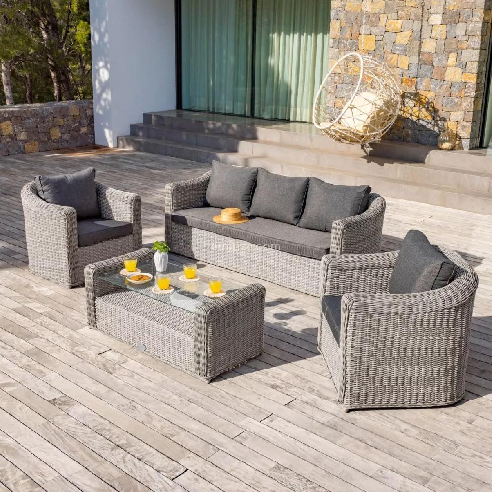 eminza Salon de jardin en résine tressée 5 places 4 pcs Calvi Gris et gris foncé