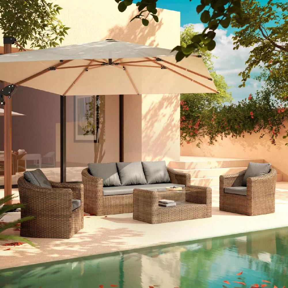 eminza Salon de jardin en résine tressée 5 places 4 pcs Calvi Sepia et gris foncé