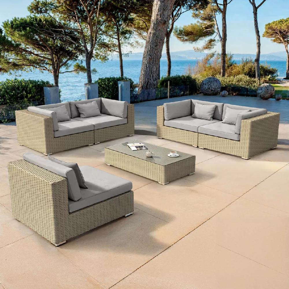 eminza Salon de jardin en résine tressée 5 places 6 pcs Palma Gris