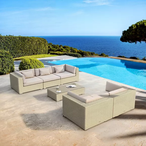 Eminza Salon De Jardin En Résine Tressée 5 Places 6 Pcs Palma Gris Et Taupe