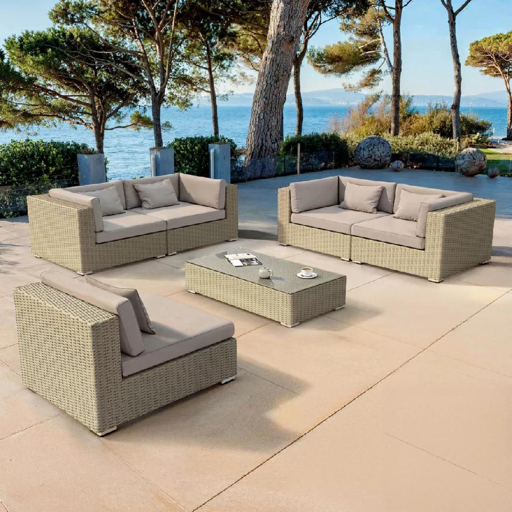 eminza Salon de jardin en résine tressée 5 places 6 pcs Palma Gris et taupe