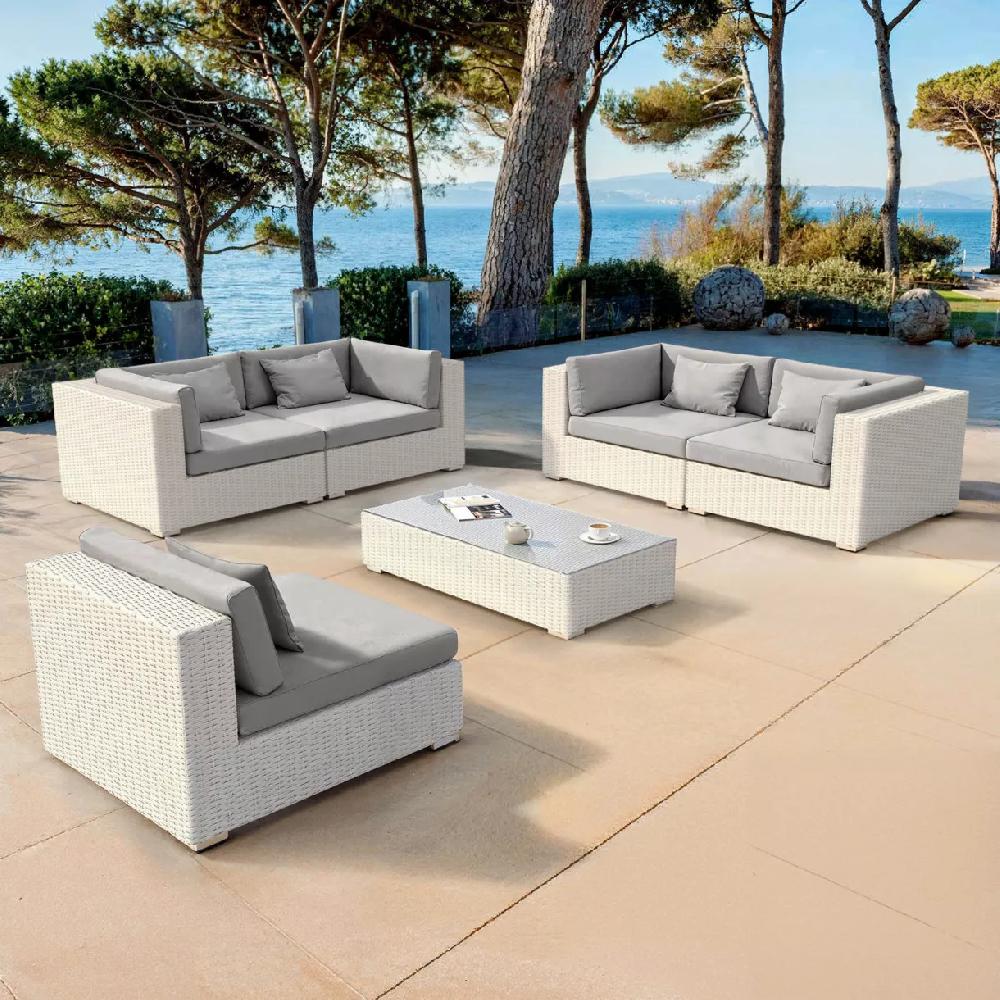 eminza Salon de jardin en résine tressée 5 places 6 pcs Palma Blanc et gris