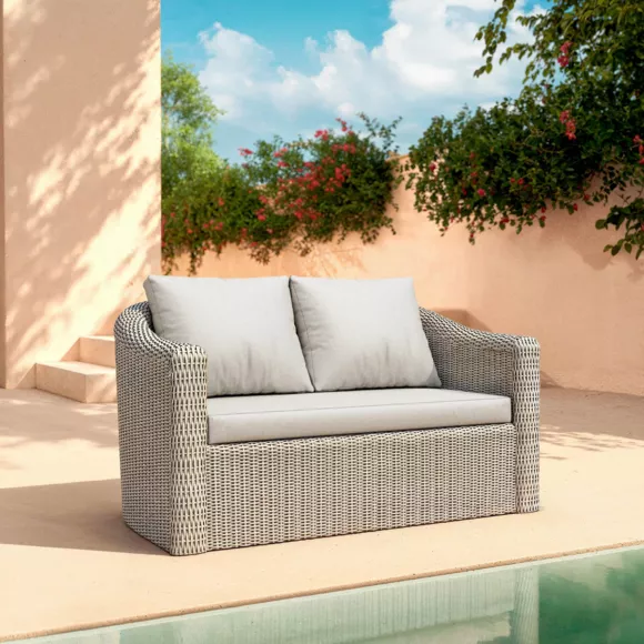 Eminza Salon De Jardin En Résine Tressée 7 Places 5 Pcs Calvi Gris Et Gris Clair