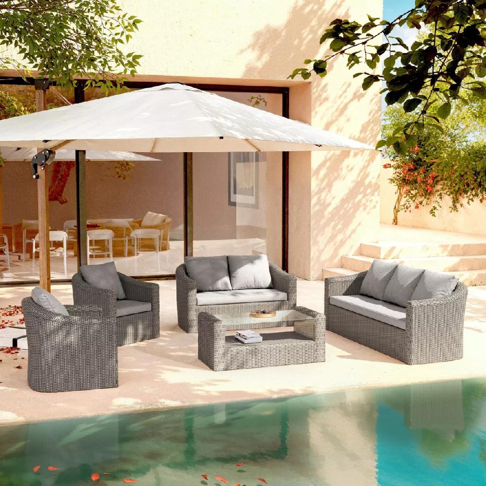 eminza Salon de jardin en résine tressée 7 places 5 pcs Calvi Gris et gris clair