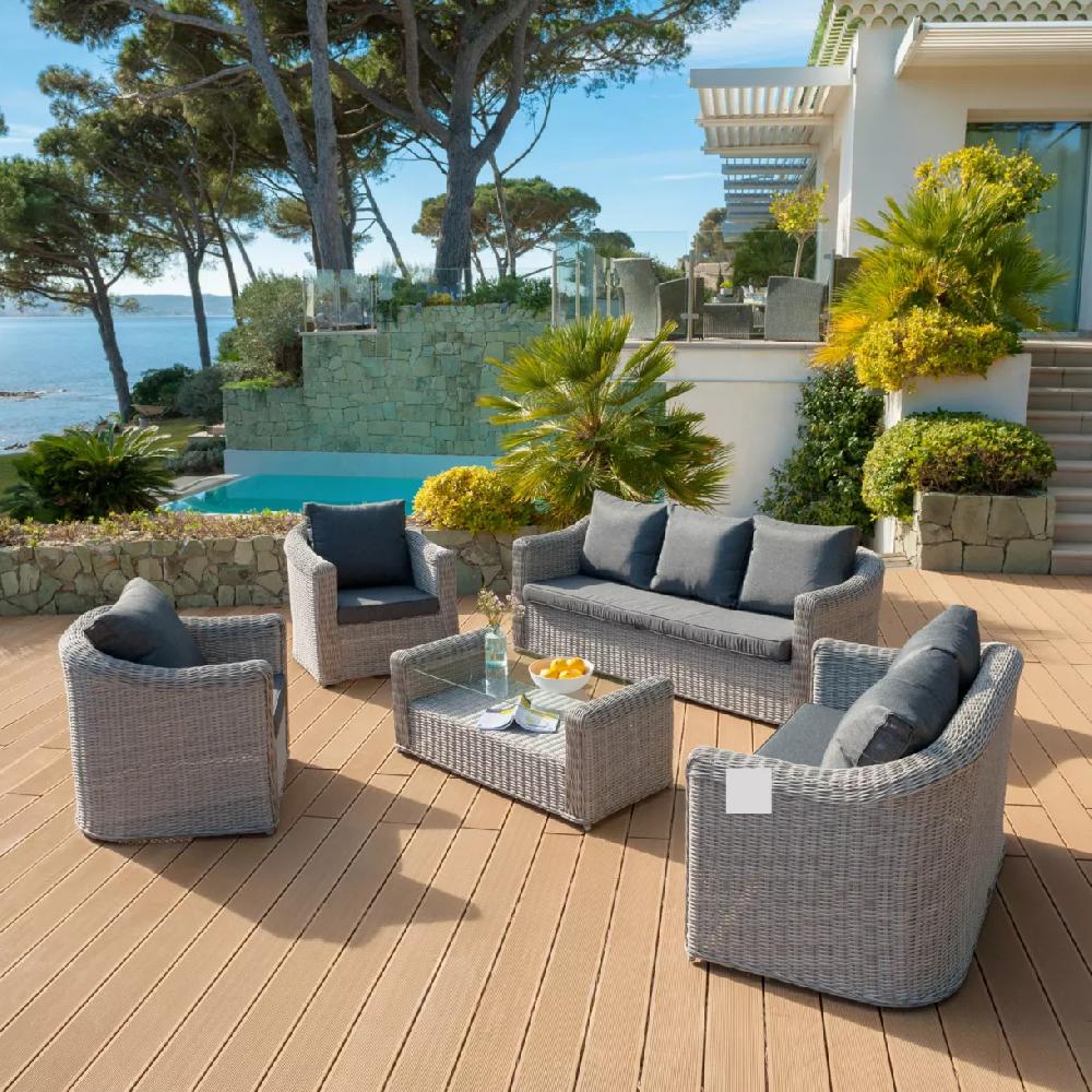 eminza Salon de jardin en résine tressée 7 places 5 pcs Calvi Gris et gris foncé