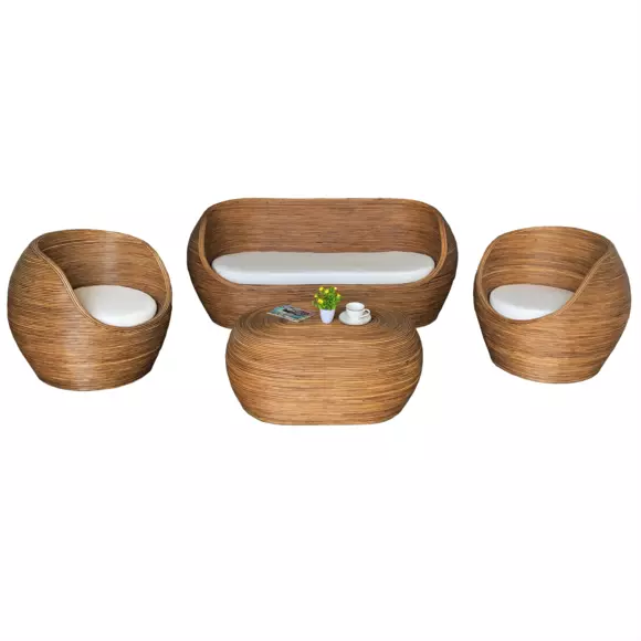 Eminza Salon De Jardin En Rotin 5 Places Trinidad Naturel Beige