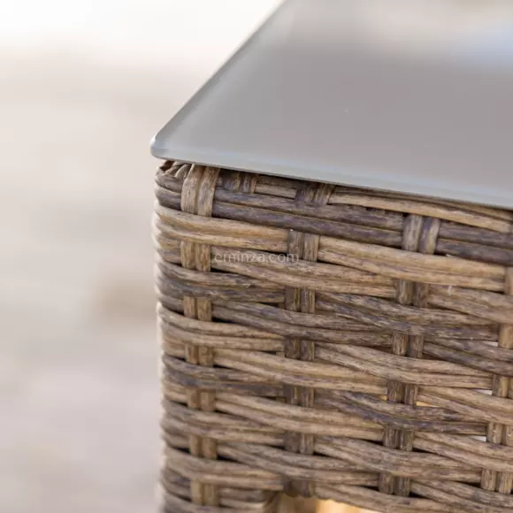 Eminza Salon De Jardin Encastrable Résine Tressée 4 Places Menorca Sépia Et Beige