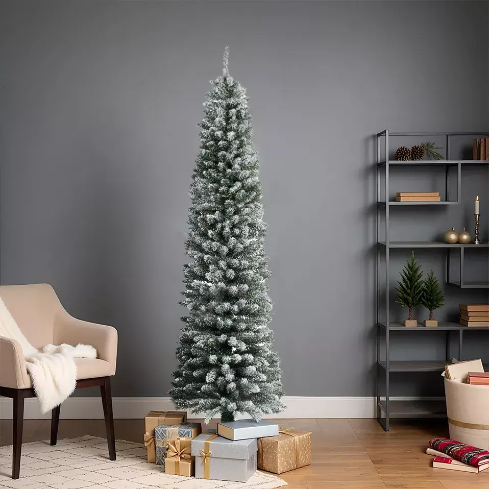 eminza Sapin artificiel de Noël Narrow H210 cm Vert enneigé