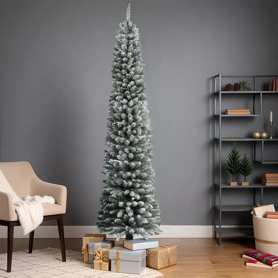 eminza Sapin artificiel de Noël Narrow H300 cm Vert enneigé