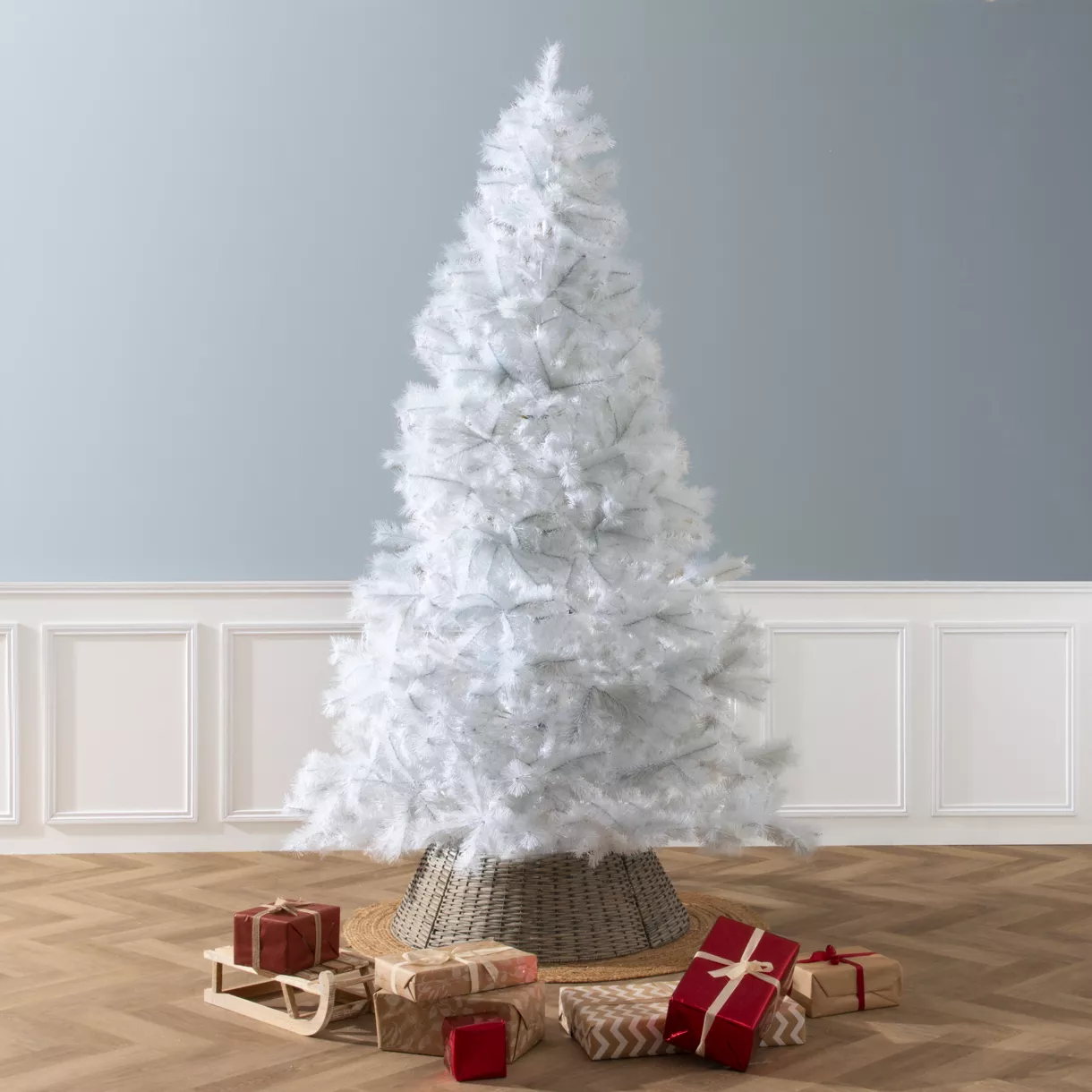 eminza Sapin artificiel de Noël Oregon H245 cm Blanc Grisé