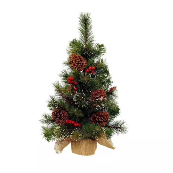 Eminza Sapin Artificiel De Table (H60 Cm) Pomme De Pin Vert Enneigé