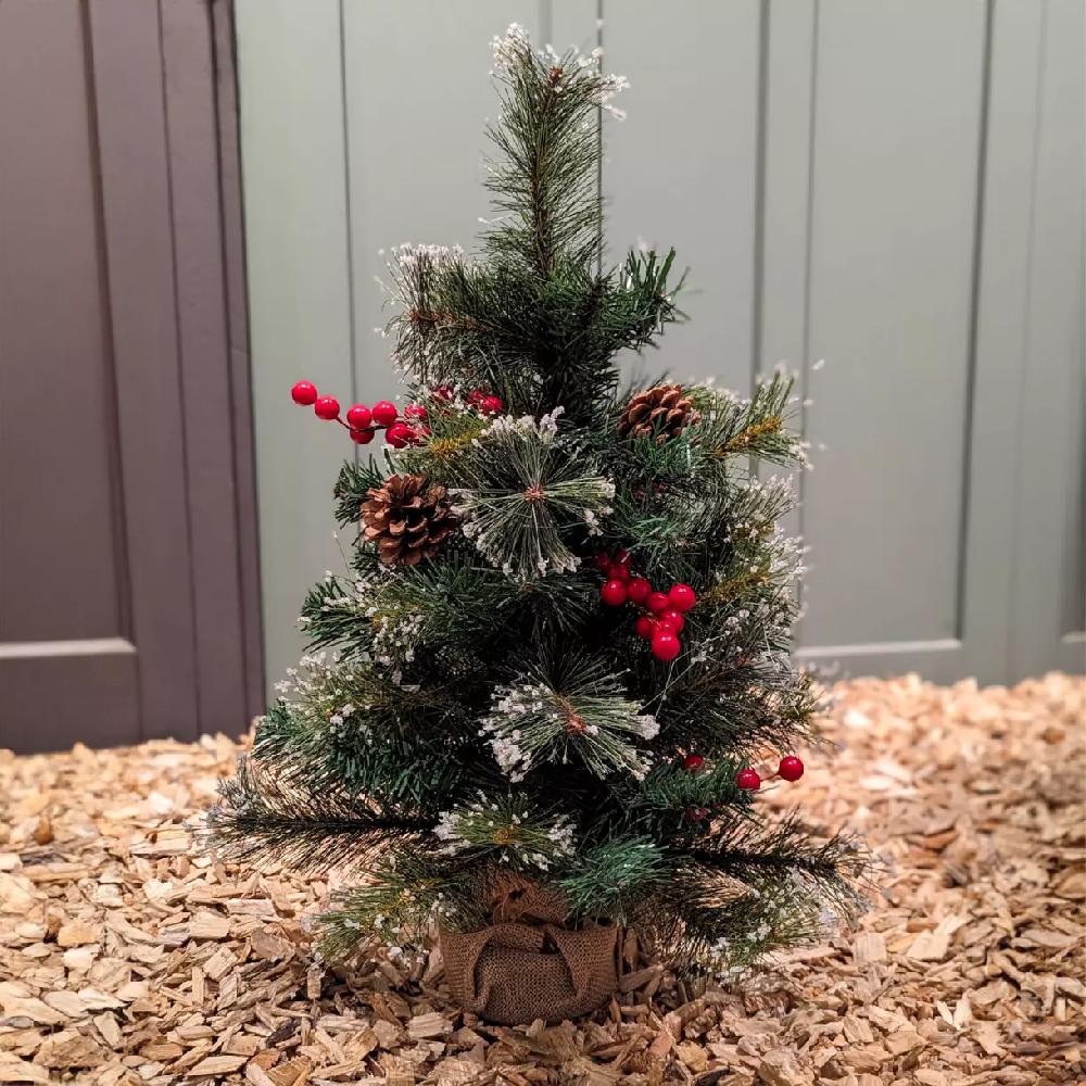 eminza Sapin artificiel de table (H60 cm) Pomme de pin Vert enneigé