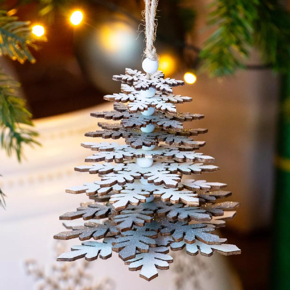 eminza Sapin de Noël à suspendre en bois (H24 cm) Douglas Blanc