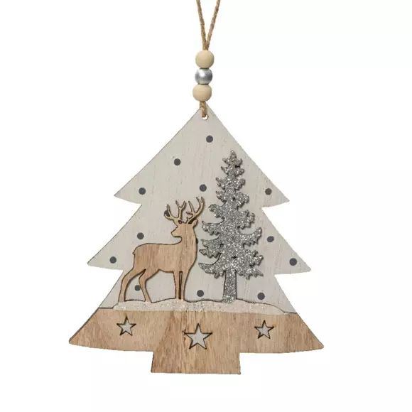 Eminza Sapin De Noël à Suspendre (H14 Cm) Cerf Naturel