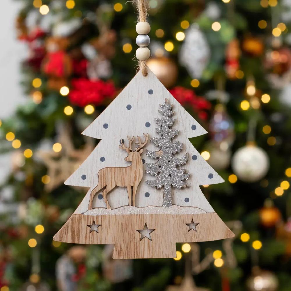 eminza Sapin de Noël à suspendre (H14 cm) Cerf Naturel