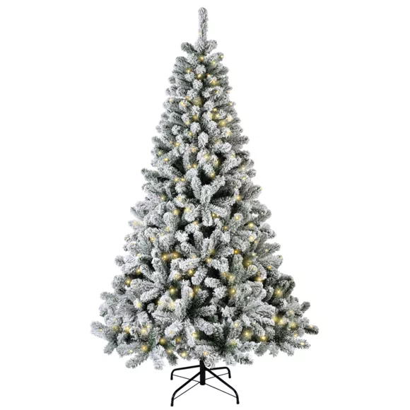 Eminza Sapin De Noël Artificiel Lumineux 200 LED H150 Cm King Vert Enneigé