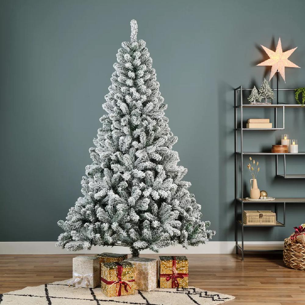 eminza Sapin de Noël artificiel lumineux 200 LED H150 cm King Vert enneigé