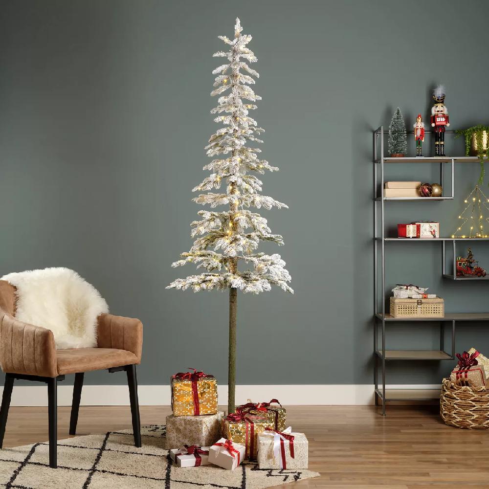 eminza Sapin de Noël artificiel lumineux 200 LED H210 cm Sierra Vert enneigé