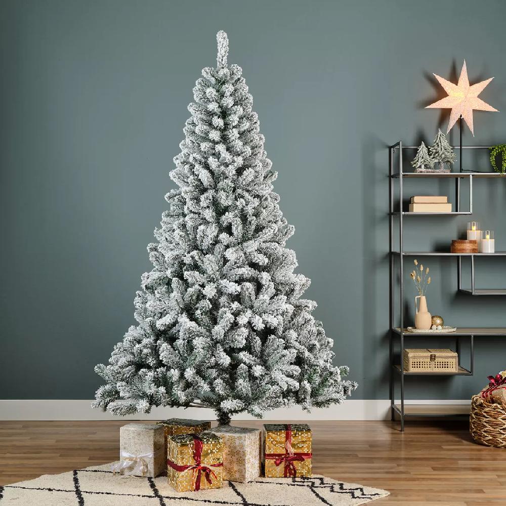 eminza Sapin de Noël artificiel lumineux 320 LED H210 cm King Vert enneigé