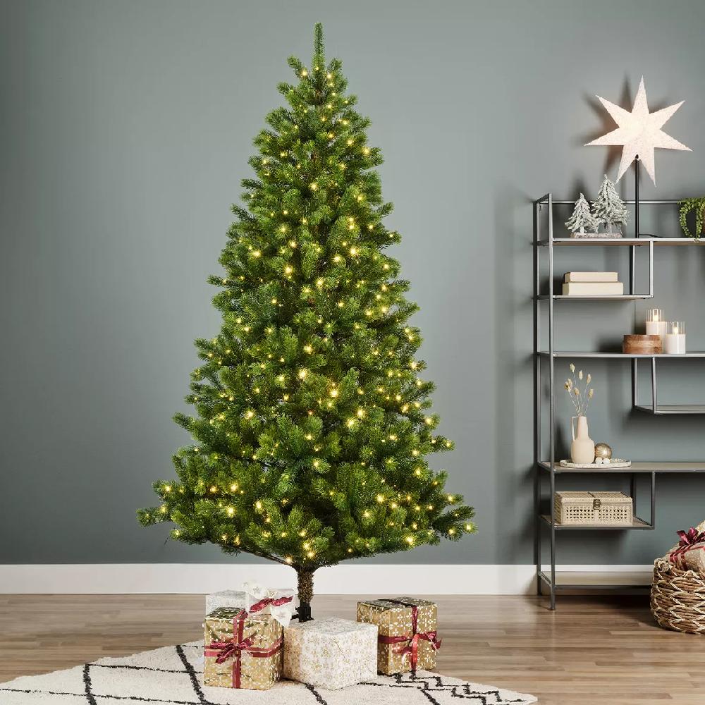 eminza Sapin de Noël artificiel lumineux 700 LED H240 cm Ottawa Luxe Vert sapin
