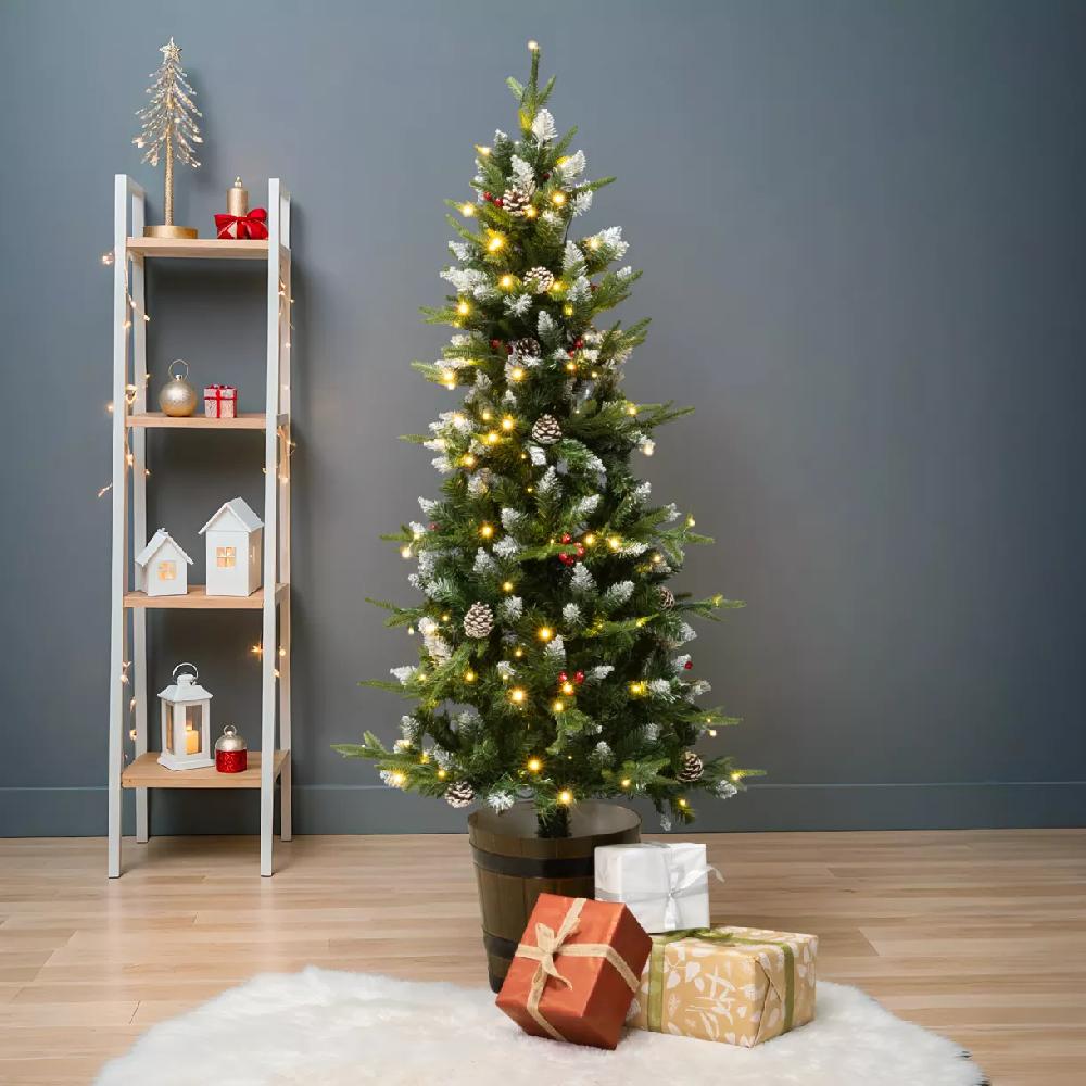 eminza Sapin de Noël artificiel lumineux et décoré H150 cm Tallinn Vert sapin