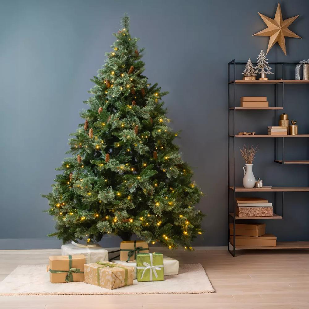 eminza Sapin de Noël artificiel lumineux H210 cm Washington Luxe Vert sapin
