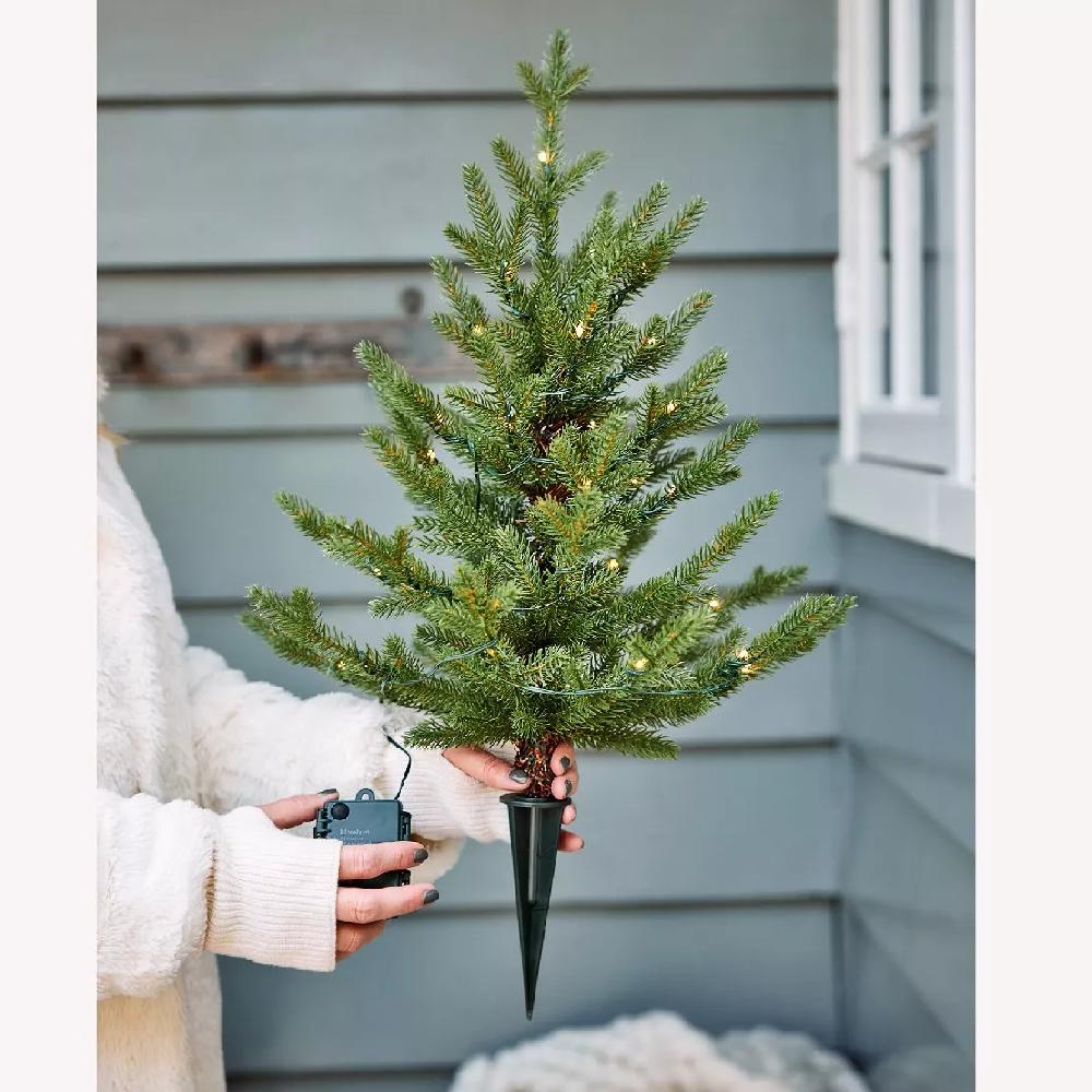 eminza Sapin de Noël artificiel lumineux H60 cm Allix à piquer dans le sol Blanc chaud