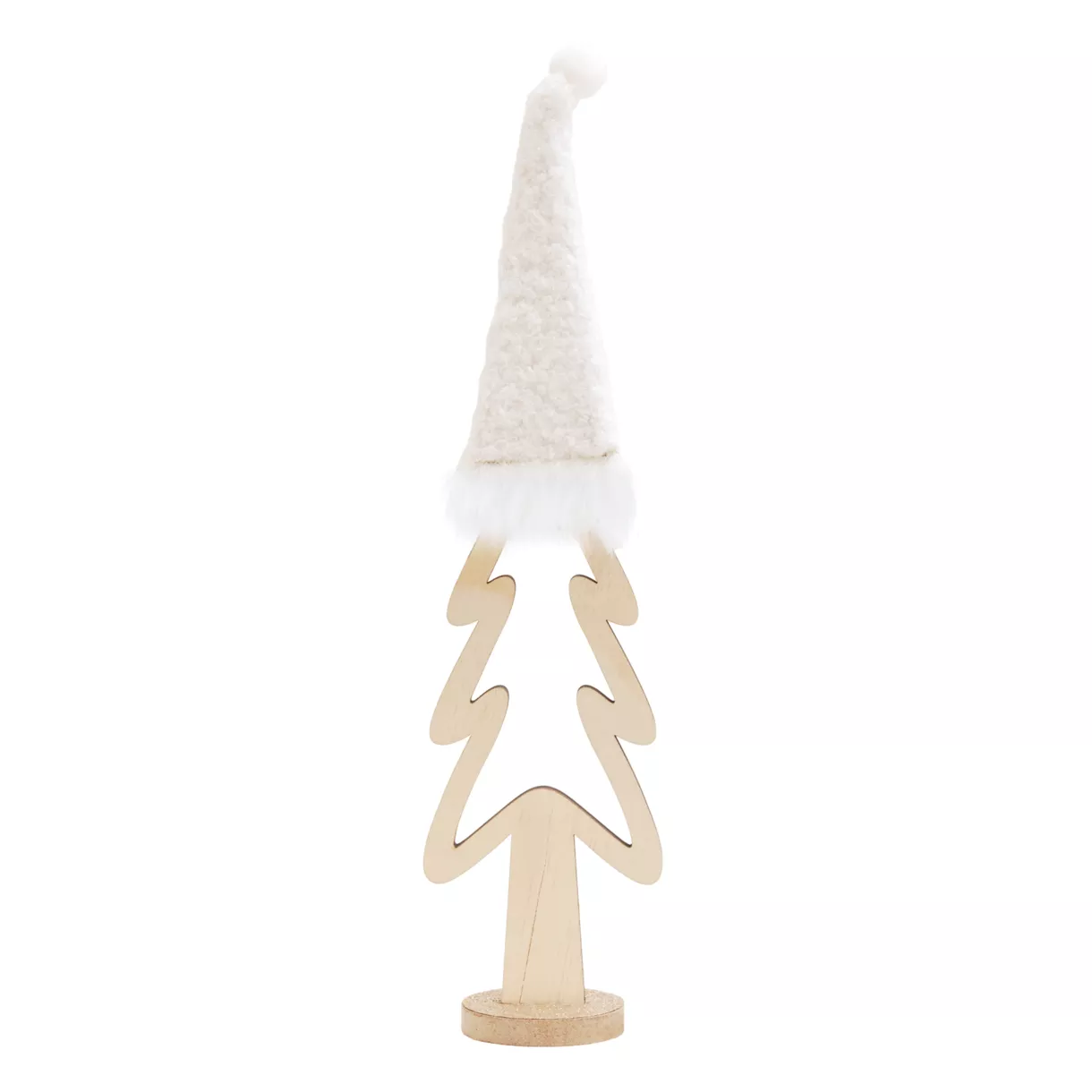 eminza Sapin de Noël en bois à poser (H33 cm) Bonnet Blanc