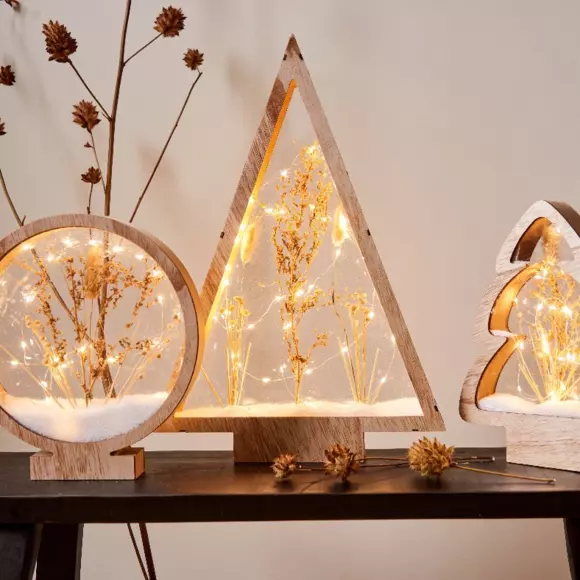 Eminza Sapin De Noël Lumineux à Piles 40 LED (H47 Cm) Wood Blanc Chaud