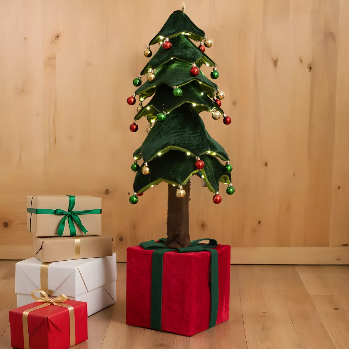 eminza Sapin de Noël lumineux à piles (H115 cm) Mon beau Cadeau