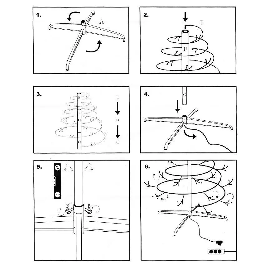 Eminza Sapin Hélice Lumineux 360 LED (H150 Cm) Spiralis Noir Blanc Chaud