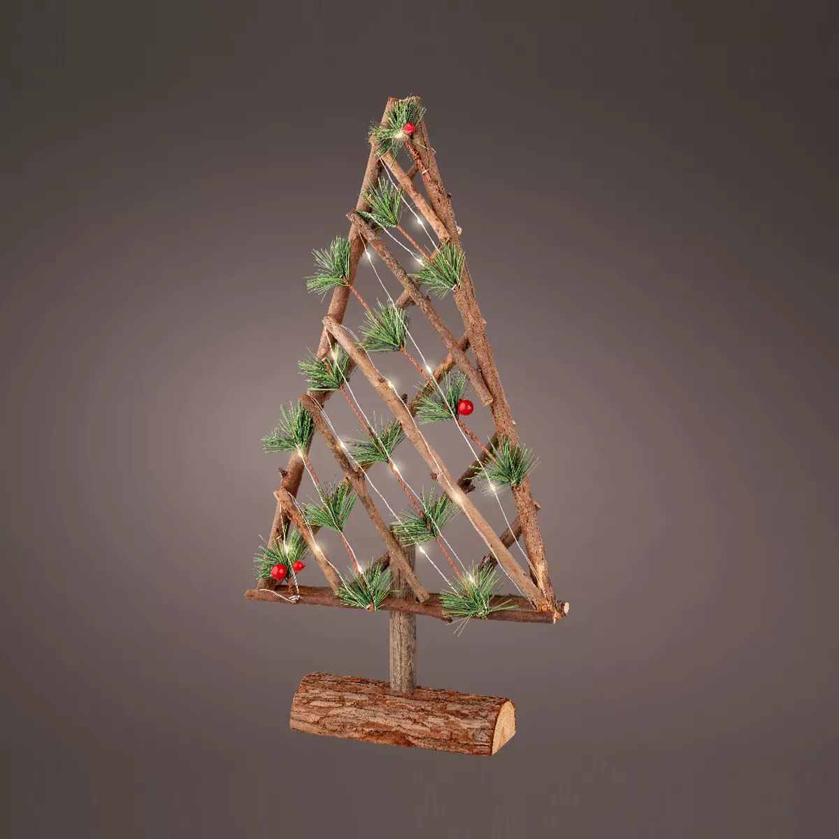 eminza Sapin lumineux à piles 20 LED (H49 cm) Semnoz Blanc chaud