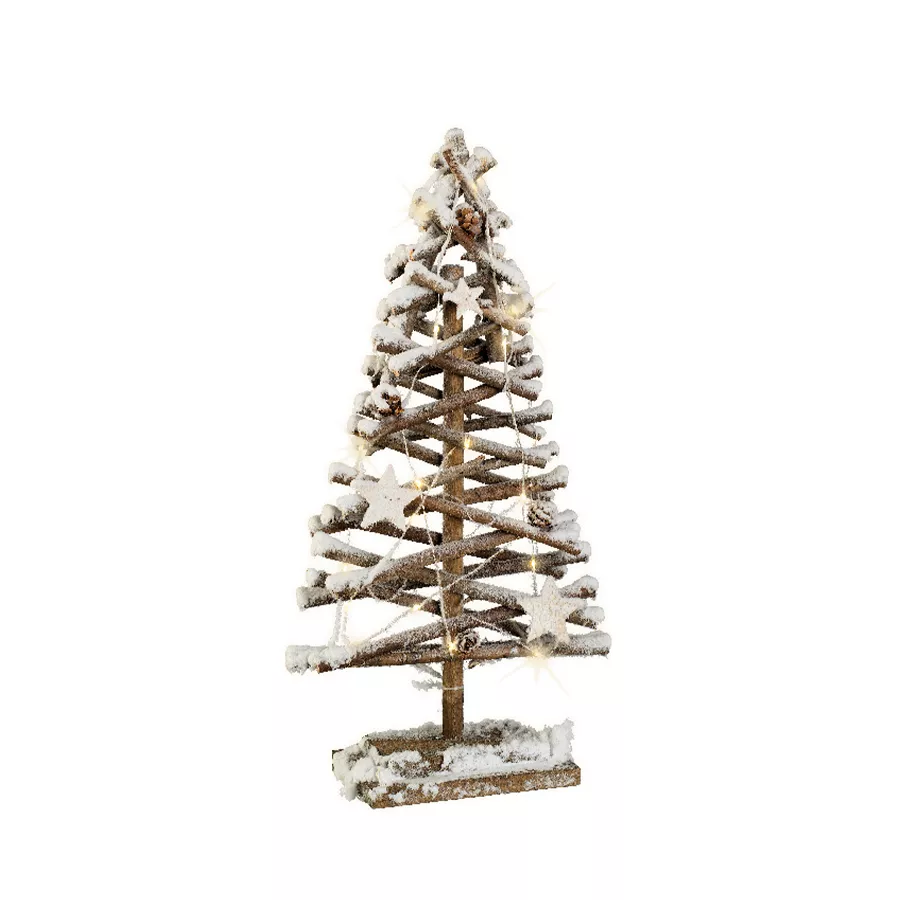 eminza Sapin lumineux à piles 20 LED (H50 cm) Laponie enneigée Blanc chaud