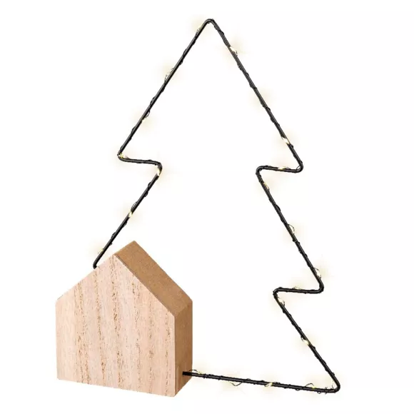 Eminza Sapin Lumineux à Piles 22 LED (H30 Cm) Alpina Blanc Chaud