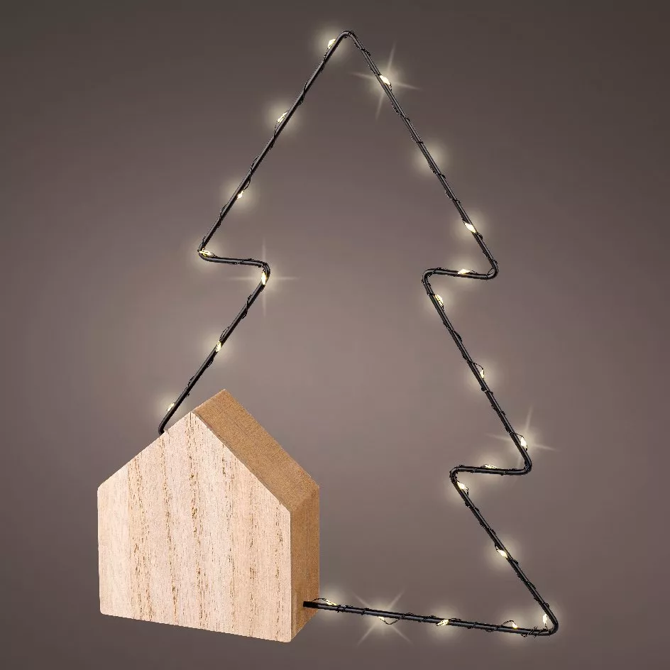 eminza Sapin lumineux à piles 22 LED (H30 cm) Alpina Blanc chaud