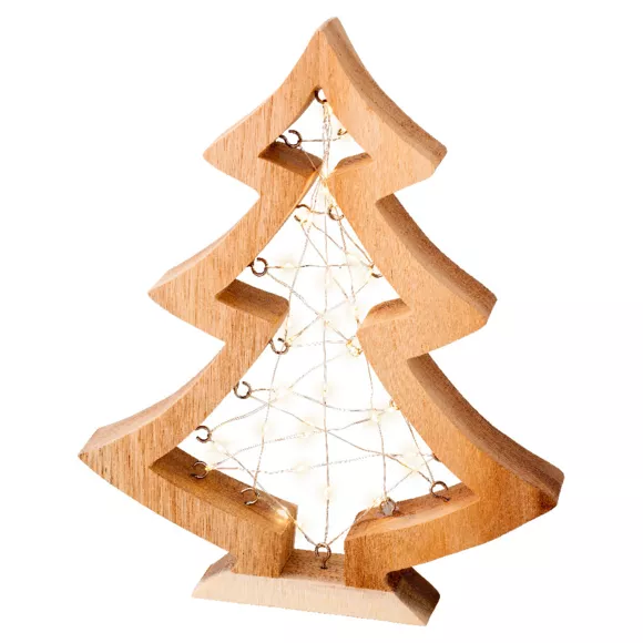 Eminza Sapin Lumineux à Piles 36 LED (H27 Cm) Astre En Bois Blanc Chaud