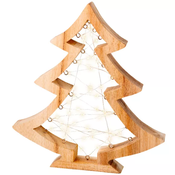 Eminza Sapin Lumineux à Piles 47 LED (H32 Cm) Astre En Bois Blanc Chaud