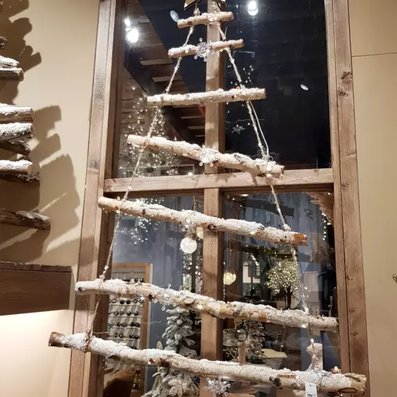 Eminza Sapin Lumineux à Suspendre à Piles (H90 Cm) Star Givré Blanc Chaud