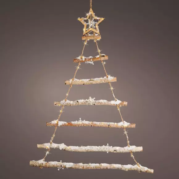 Eminza Sapin Lumineux à Suspendre à Piles (H90 Cm) Star Givré Blanc Chaud