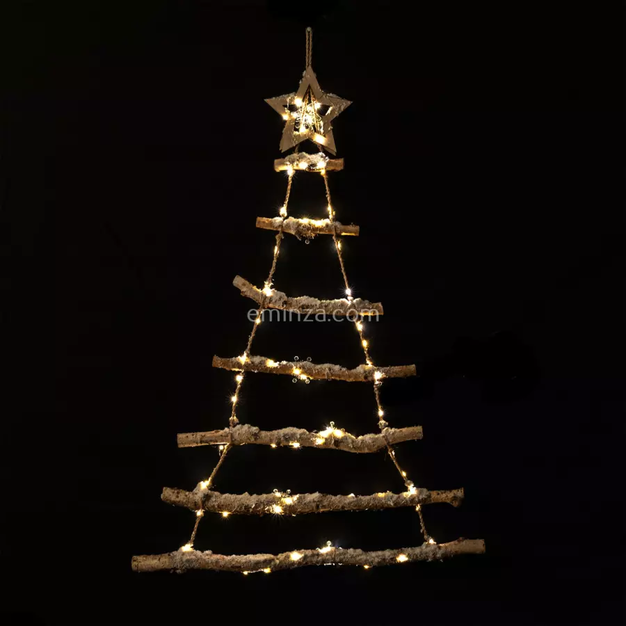 Eminza Sapin Lumineux à Suspendre à Piles (H90 Cm) Star Givré Blanc Chaud