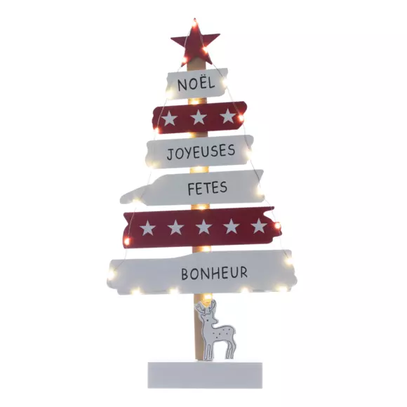 Eminza Sapin Lumineux En Bois à Piles (H50 Cm) Blanc Chaud