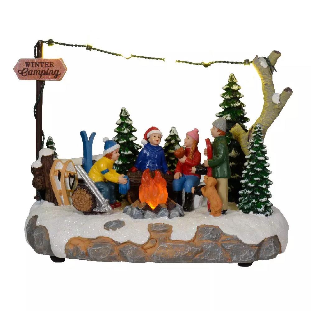 eminza Scène de vie illuminée à piles Camping en hiver