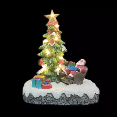 eminza Scène de vie illuminée à piles Sapin du Père-Noël