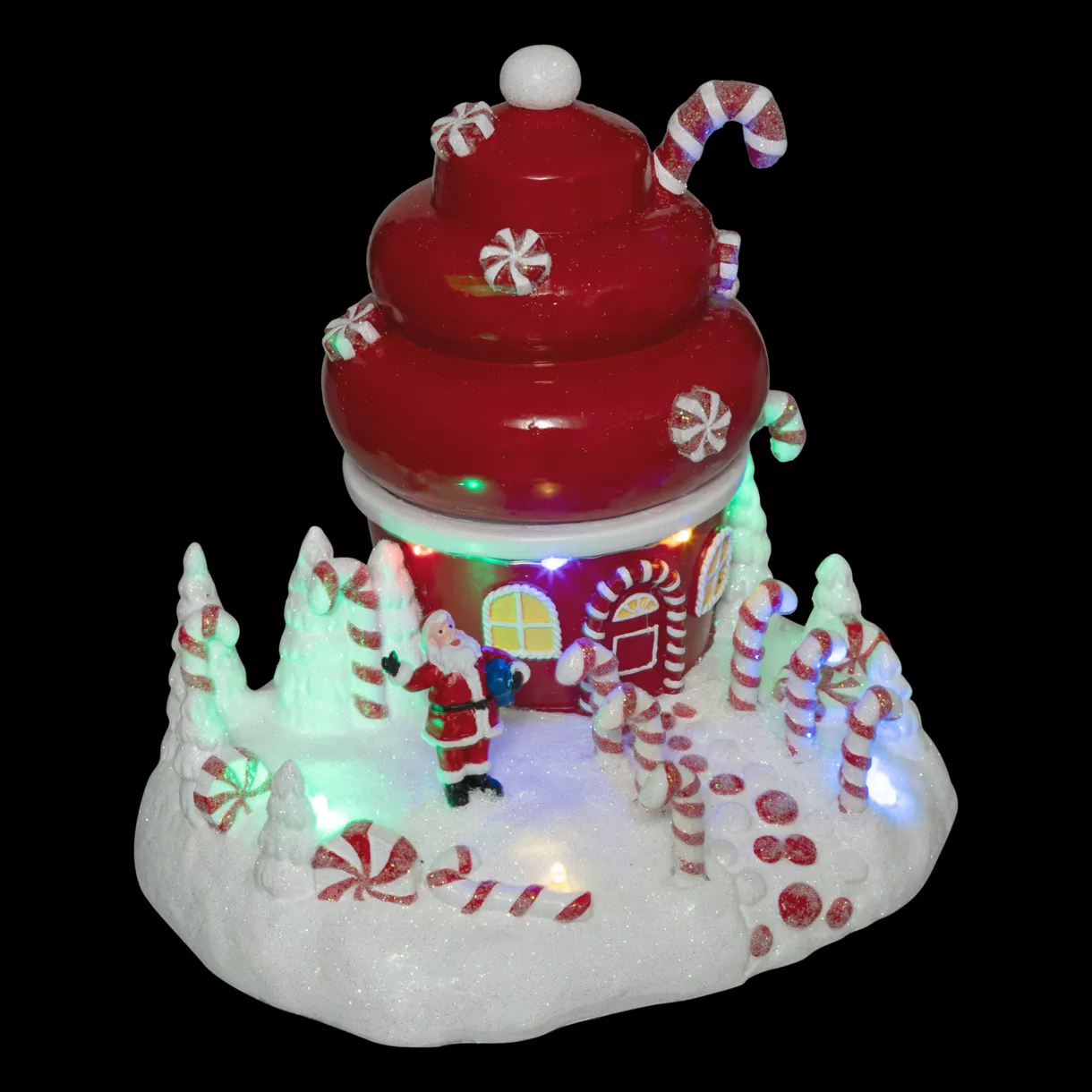 eminza Scène de vie illuminée et animée (H17 cm) Cupcake du Père Noël
