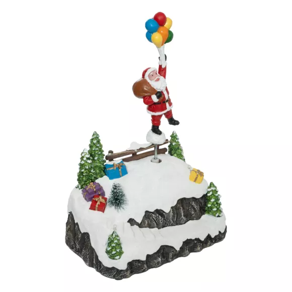 Eminza Scène De Vie Illuminée Et Animée (H22 Cm) Envol Du Père Noël