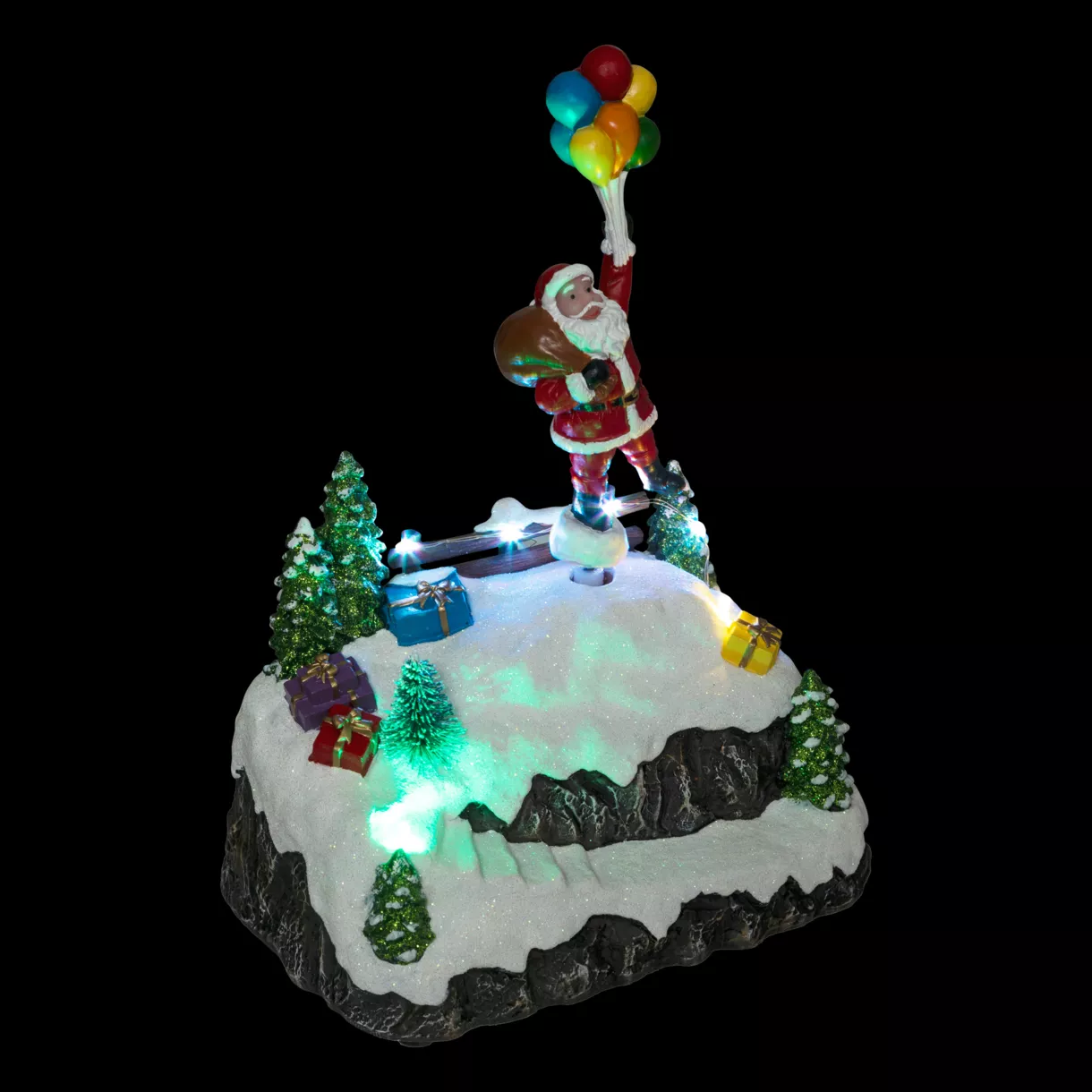 eminza Scène de vie illuminée et animée (H22 cm) Envol du Père Noël